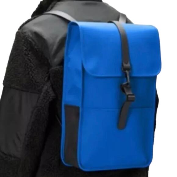 NWT Rains Backpack Blue Waves Adjustable Straps Zippered Pockets Unisex - Picture 2 of 7